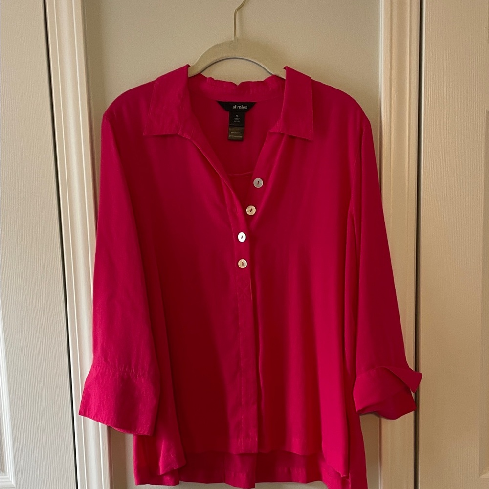 Ali Miles Vibrant Pink Button-Down Shirt